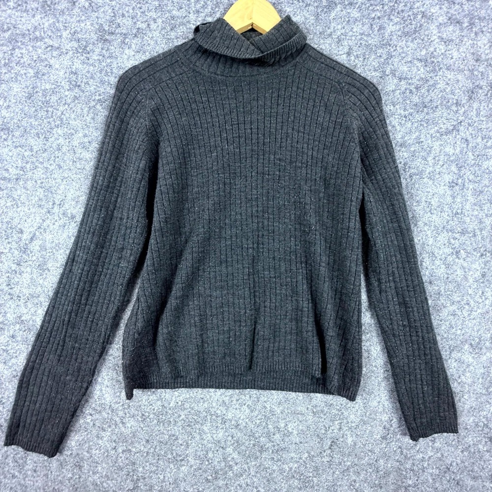 Amanda Smith Sweater Womens Medium Gray Ribbed Knit Stretch Turtleneck Pullover